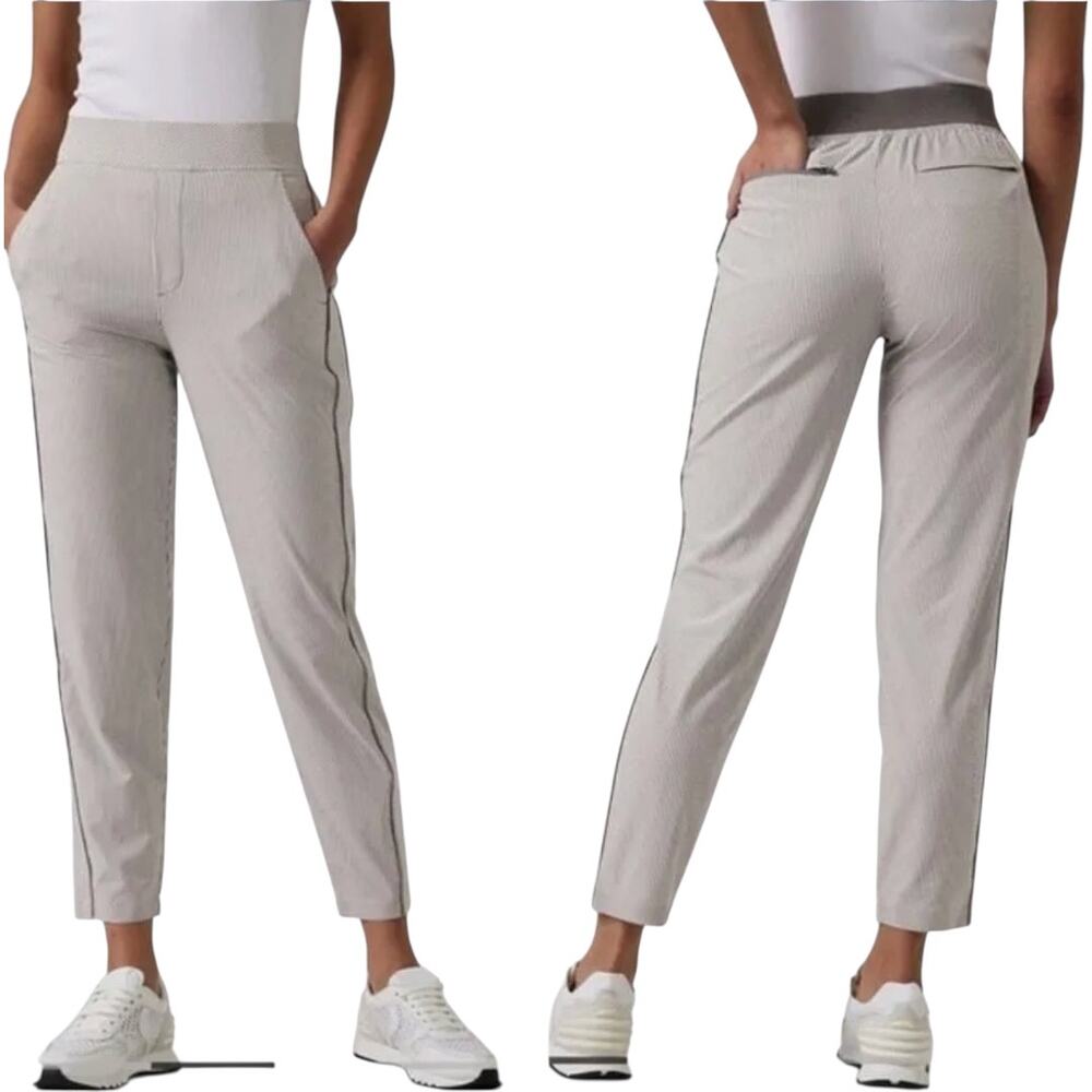 Athleta Brooklyn Textured Ankle Pants UPF 50+ Tapered High City Stripe Gray 4